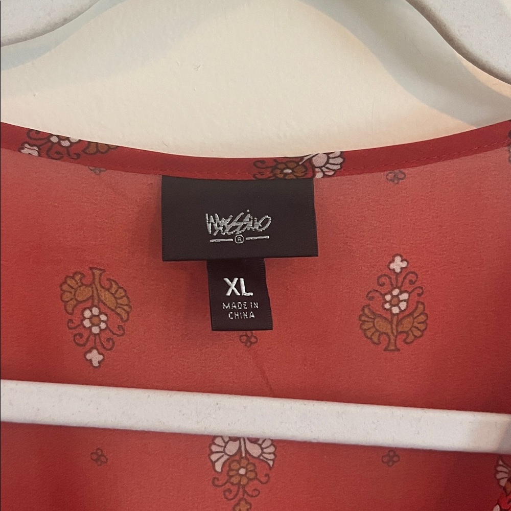 Mossimo Sheer Paisley Top‎ Chiffon Bohemian Autumn Artsy Flowy XL Peasant Rust - Picture 2 of 5
